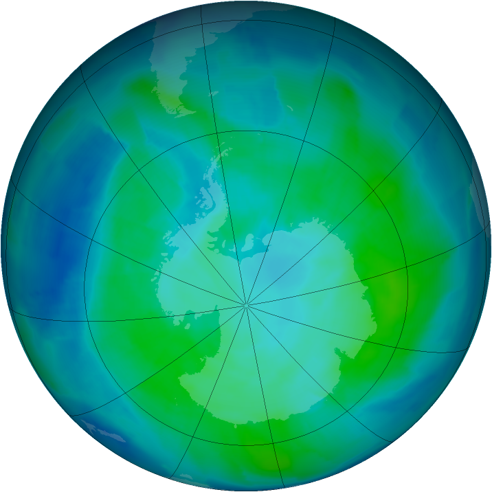 Antarctic ozone map for 03 February 2012